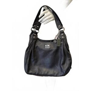 Coach Black Leather Shoulder Bag Hobo Tote Purple Satin Lining Silver Hardware